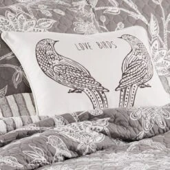 Tanzie Love Birds Pillow - Grey & White - Levtex Home