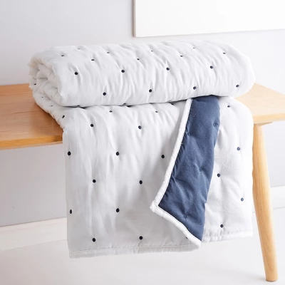 Embroidered Swiss Dot White And Navy Quilted Throw - Levtex Home 4 Embroidered Swiss Dot White And Navy Quilted Throw - Levtex Home - Image 2