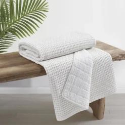 Mills Waffle Bright White Quilted Throw - Levtex Home