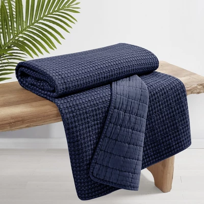Mills Waffle Navy Quilted Throw - Levtex Home 3 Mills Waffle Navy Quilted Throw - Levtex Home